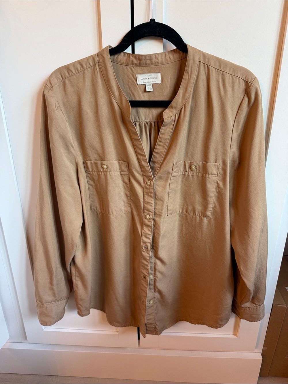 Lucky Brand Men's Light Brown Collarless Button-Down Shirt